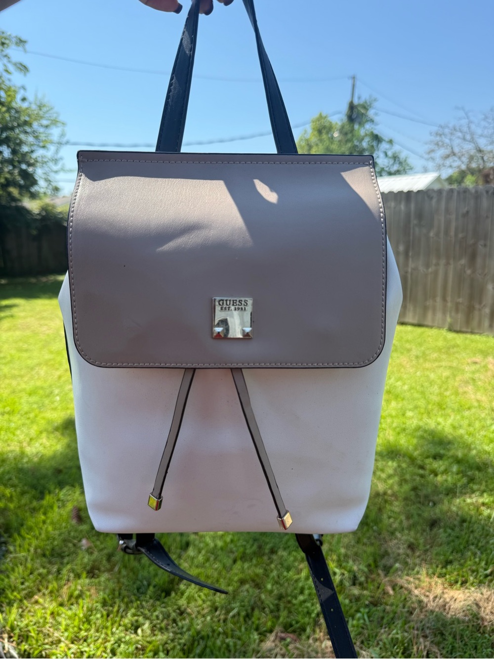 GUESS Two-Tone Cream & Beige Backpack Purse with matching wallet